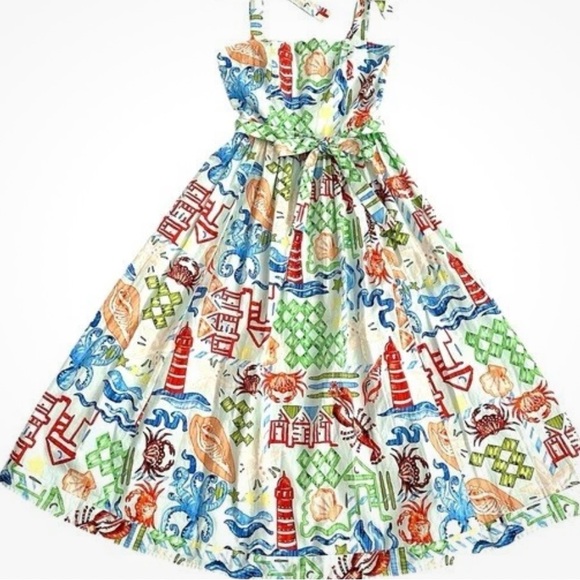 NWT Hunter Bell Quincy Dress in Surfside Nantucket Cape Cod Lighthouse Midi sz 4 - Picture 3 of 4